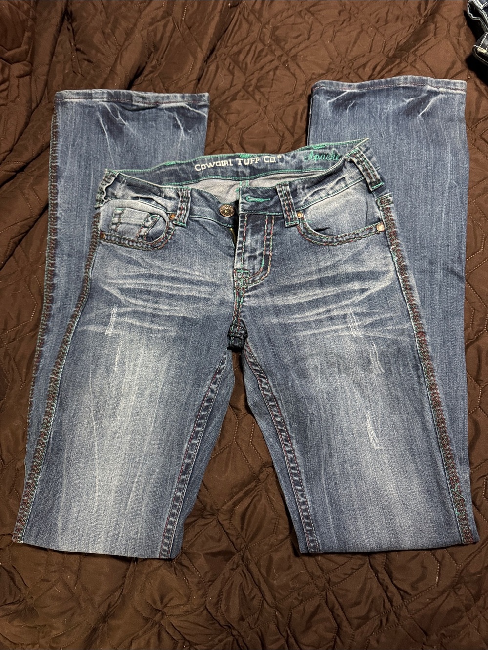 Cowgirl Tuff Women's Medium Blue Boot Cut Jeans with Decorative Side Trim